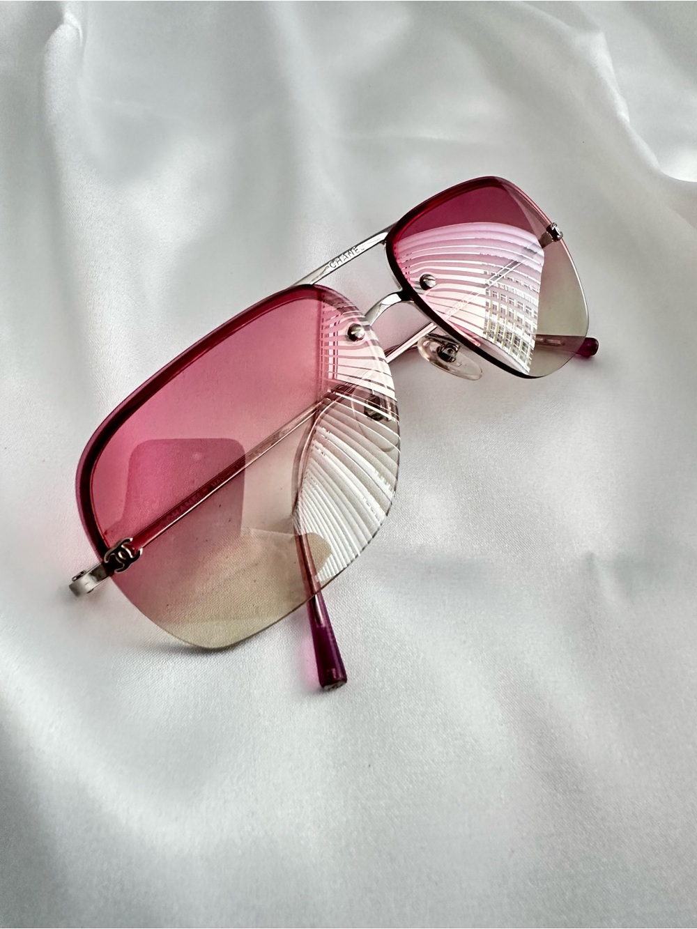 CHANEL Gradient Pink to Gold Rimless Sunglasses